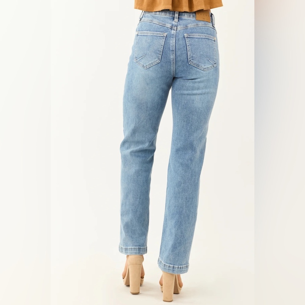 NWT Saige Denim Button Detail Side Panel Tummy Control Straight Leg Denim Jeans - Picture 8 of 11